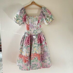 Vintage S.G. Gilbert Floral Puff Sleeve Dress Sz 6